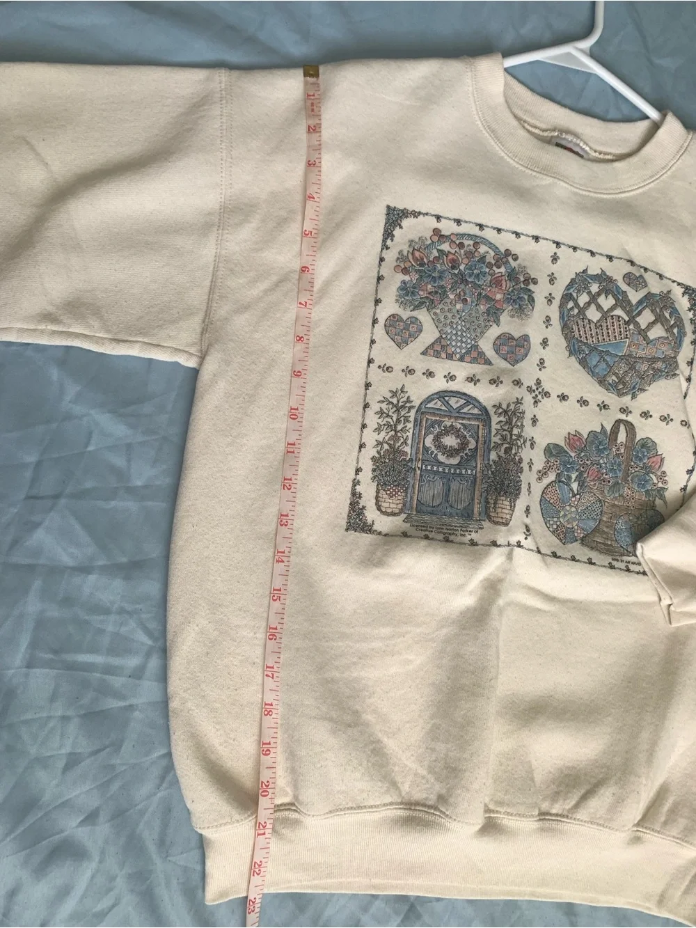 Fruit of the Loom Cream Crewneck Sweatshirt with Vintage Patch Graphic